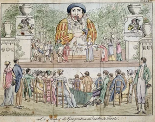 Scène du dîner de Gargantua avec public, attraction du jardin de Tivoli, c. 1805