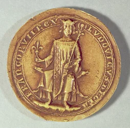 Sceau de Saint Louis (1214-70) tenant un sceptre et la fleur de lys, vers 1252