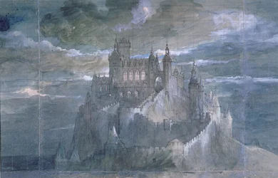 Décor de scène pour une production de Hamlet (Acte Un) à la Comédie-Française, 1884