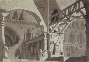 Décor de scène dans le style des dessins de prison de Piranesi, c.1800