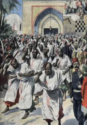 Musulmans chiites en pèlerinage à Karbala (Irak), au tombeau de Husayn - « Le Petit Journal », avril 1909 (gravure)