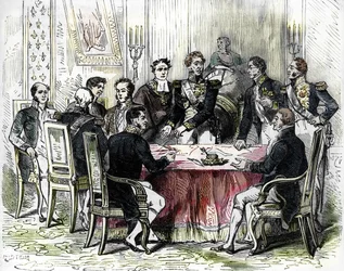 Signature des ordonnances de Saint-Cloud (gravure en couleur)