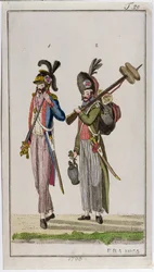 Soldats de la Révolution française portant des baïonnettes en 1793