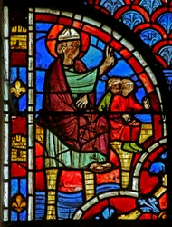 Saint Blaise prêchant et un roi arrive
