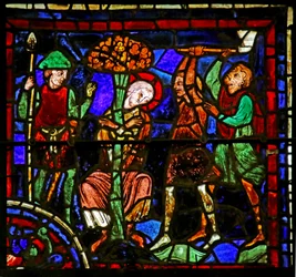Saint Martin attaché à un arbre, scène de la vie de Saint Martin, cathédrale de Chartres