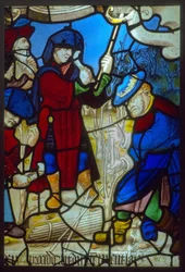 Vitrail, les prophètes taillant la vigne (thème de la presse mystique vers 1540)