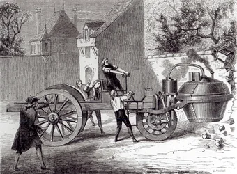 Voiture à vapeur inventée par Nicolas Joseph Cugnot (1725-1804) en 1771, 1886