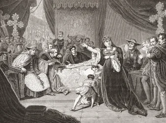 Le Tribunal pour le Procès de la Reine Katharine par George Henry Harlow, représentant Mme Siddons en Reine Katharine dans Henry VIII de Shakespeare. De Histoire des Peintres, École Anglaise, publié en 1867