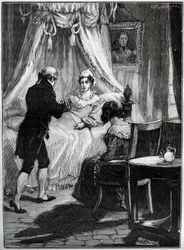 La Duchesse de Berry (Marie Caroline, Princesse des Deux-Siciles, Duchesse de Berry (1798-1870) à la Forteresse de Blaye reçoit le Docteur Louis Charles Deneux (1767-1846) - Gravure