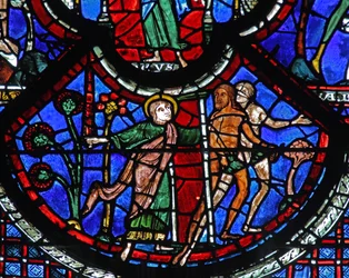 Le Bon Samaritain : Adam et Ève expulsés du Paradis par un ange avec une épée
