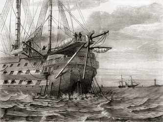Le HMS Agamemnon posant le câble télégraphique transatlantique, 2 août