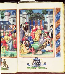 Le Jardin magique, avec des figures allégoriques de Richesse, Courtoisie, Libéralité, Beauté, Amour, Candeur et Jeunesse, du Roman de la Rose