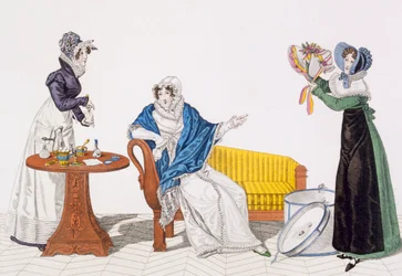 Le remède parfait ou, Le chapeau de Longchamp, planche 113 de Le Bon Genre, début du 19e siècle