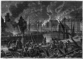 La deuxième bataille de Copenhague (ou le bombardement de Copenhague) (16 août-5 septembre 1807) bombardement britannique de Copenhague afin de saisir la flotte dano-norvégienne, pendant les guerres napoléoniennes - Guerres anglaises - La bataille de Copen