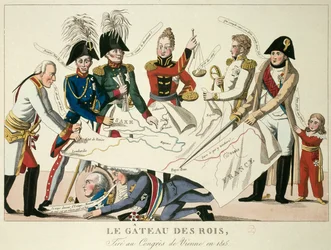 Le Congrès de Vienne du 22/06/1815 : le gâteau des rois. Il réunit les huit puissances mondiales et chercha à redéfinir les frontières après la chute de l