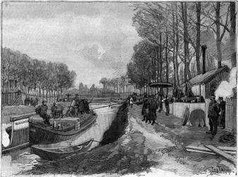 Le halage funiculaire des bateaux sur les canaux à Joinville-le-Pont, suivant le système Maurice Lévy.