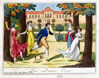 Le jeu des quatre coins. Gravure début XIXe siècle