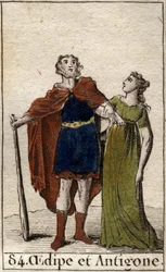Le roi de Thèbes Œdipe avec sa fille Antigone. De "Mythologie de la jeunesse" par Pierre Blanchard 1803.