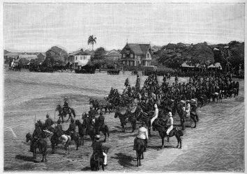 La dernière revue du président Étienne Félicité Salomon (1820-1888) à Port-au-Prince, Haïti.