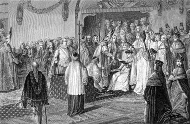 Le serment de Louis XVI lors de son sacre - gravure