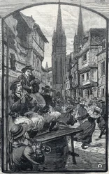 Les joueurs de biniou à Quimper (Finistère, Bretagne). dans "Le Petit Parisien"