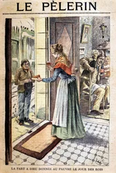 La part de Dieu donnée aux pauvres le jour des rois - dans "Le Pèlerin", début 20e s. (gravure)