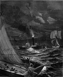 Le navire construit en 1807 par Robert Fulton pour la route New York - Albany sur le fleuve Hudson
