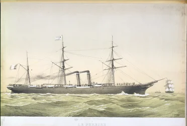 Le paquebot transatlantique Le Pereire traversant de Le Havre à New York, vers 1860