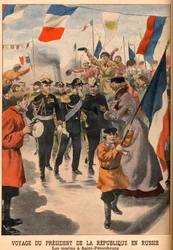 La visite du président Loubet de France en Russie - Voyage du président de la République Émile Loubet en Russie. Les marins à Saint-Pétersbourg. Le Petit Journal, 8 juin