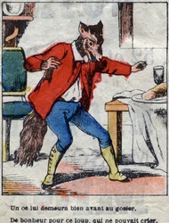 Le loup et la cigogne. Fables de Jean de La Fontaine (1621-95). Imagerie d