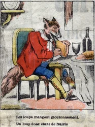 Le loup et la cigogne. Fables de Jean de La Fontaine (1621-95). Imagerie d