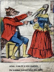 Le loup et la cigogne. Fables de Jean de La Fontaine (1621-95). Imagerie d