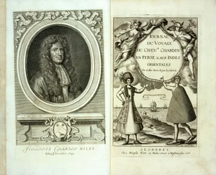 Page de titre et portrait en frontispice du Journal du Voyage de Chevalier Chardin en Perse et aux Indes Orientales par Jean Chevalier Chardin, 1686