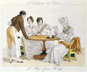 Trop de choix, planche 44 de Le Bon Genre, 1827