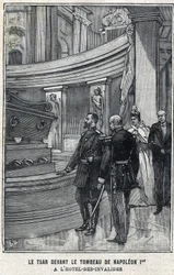 Tsar Nicolas II de Russie (1868-1918) et Tsarine Alexandra Fiodorovna Romanova (1872-1918) devant la tombe de Napoléon Ier Bonaparte à l