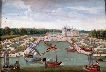 Vue du château de Chantilly et des parterres pris du Vertugadin