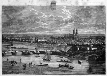Vue de la ville de Tours en Indre-et-Loire. Gravure de 1880 dans « La république illustrée » collection privée.