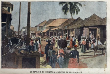 Vue du défilé de Kingston, capitale de la Jamaïque. "La-Croix-Illustree, 3 février