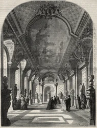 Vue de la nouvelle salle des empereurs romains, au Musée des antiques du Louvre. Gravure dans "L
