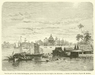 Vue du port et des docks de Bangkok, prise d