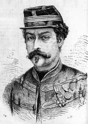 Guerre de 1870 : portrait de Léon Franchetti (1834-1870), soldat français, commandant des Éclaireurs de la Seine. Gravure dans « Le Monde Illustré » n°714 du 17 décembre 1870