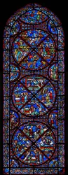 Vitrail représentant des scènes de la vie de Saint Étienne