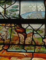 Fenêtre dans le Charnier (w.11) représentant un détail du pressoir mystique