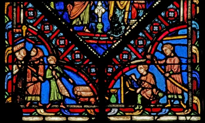 Fenêtre w0 représentant cinq donateurs artisans