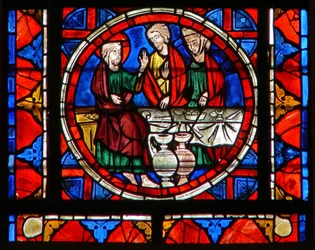 Fenêtre w109 représentant une scène de la vie de Sainte Marie-Madeleine - au repas chez Simon