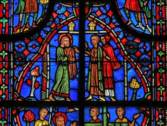 Fenêtre w11 représentant Saint André donnant ses vêtements