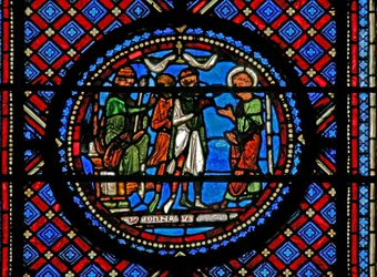 Fenêtre w14 représentant Simon le Magicien et Saint Pierre devant Hérode