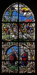 Fenêtre w18 représentant la Conversion de Saint Paul : Quo Vadis : Saint Pierre rencontre le Christ hors de Rome