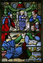 Fenêtre w1 représentant le Christ avec les docteurs dans le Temple