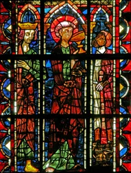 Scène de la légende de Saint Jean : le saint et la coupe empoisonnée